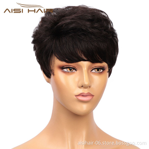 Aisi Hair Cheap Vendor Short Pixie Cut Curly Wave Unprocessed  Brazilian Hair For Black Women Human Hair Wigs